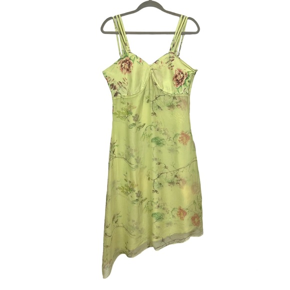 Rangoon chartreuse silk slip dress asymmetrical hem - Picture 16 of 16